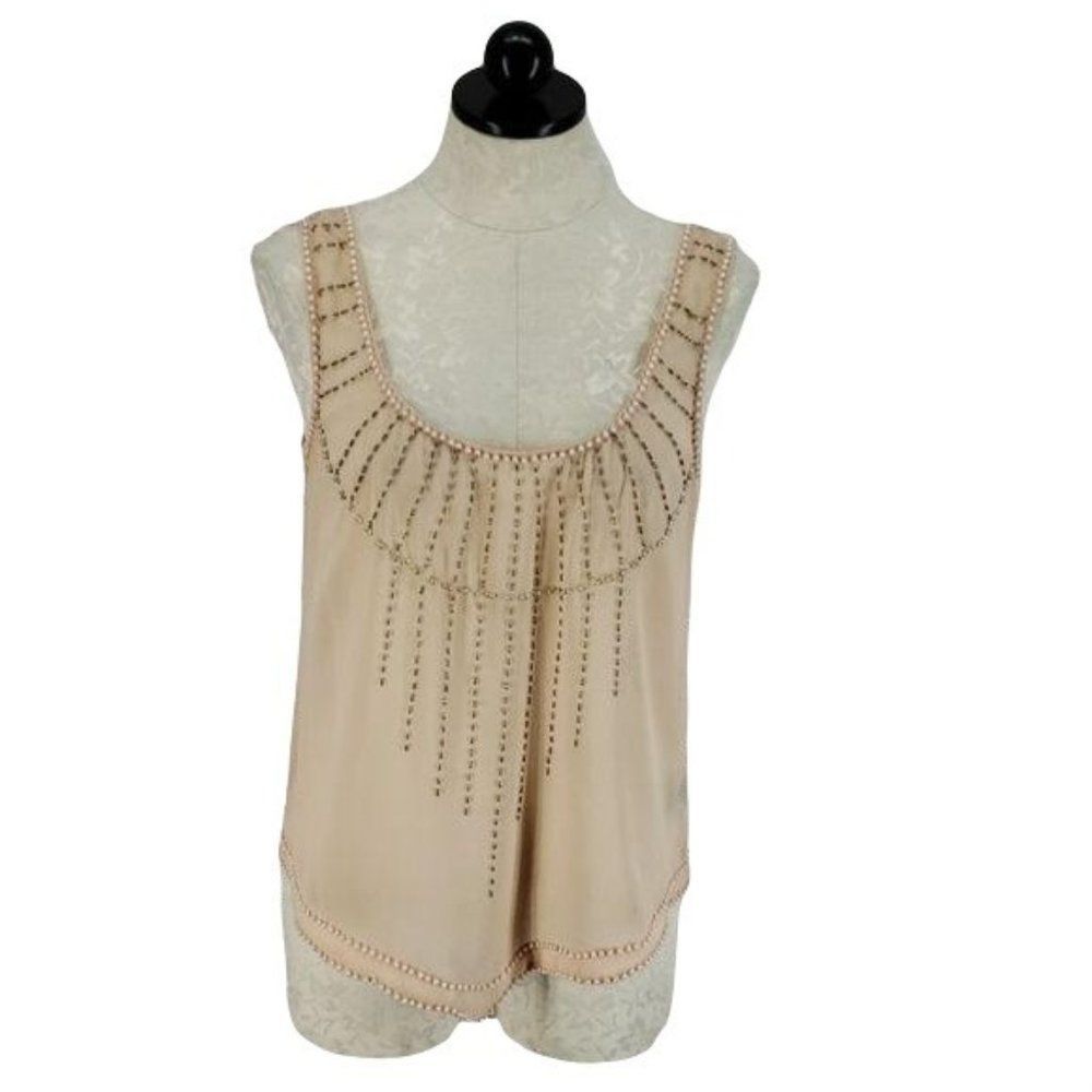 Black Sheep Buckle Jeweled Beaded Sheer Pink Tank Top Blouse Size‎ Large